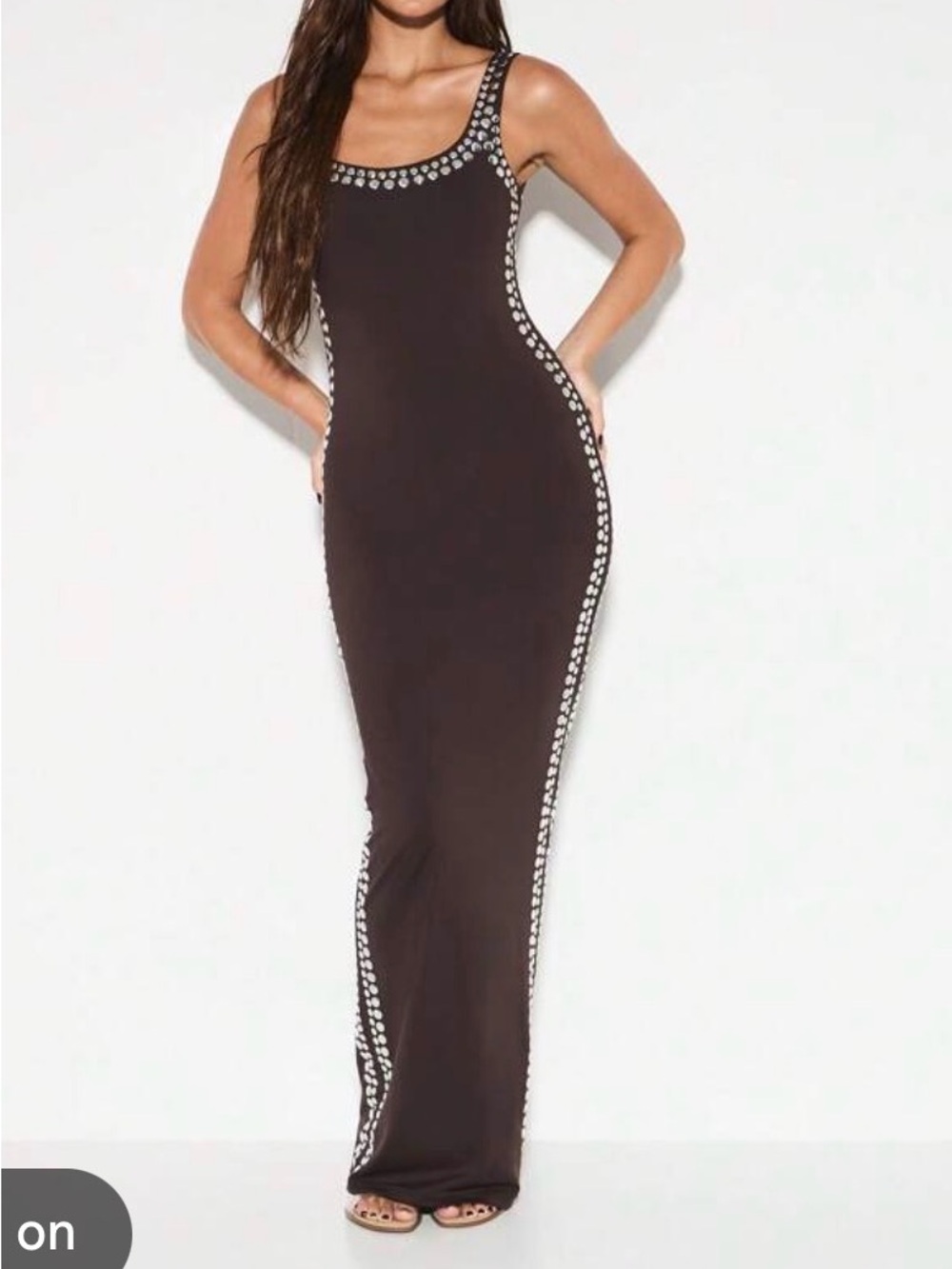 KIZN Scoop Neck Black Maxi Dress with Side Embellishment